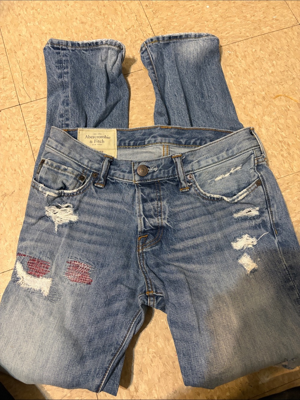 Abercrombie & Fitch Light Blue Distressed Boyfriend Jeans with Patch